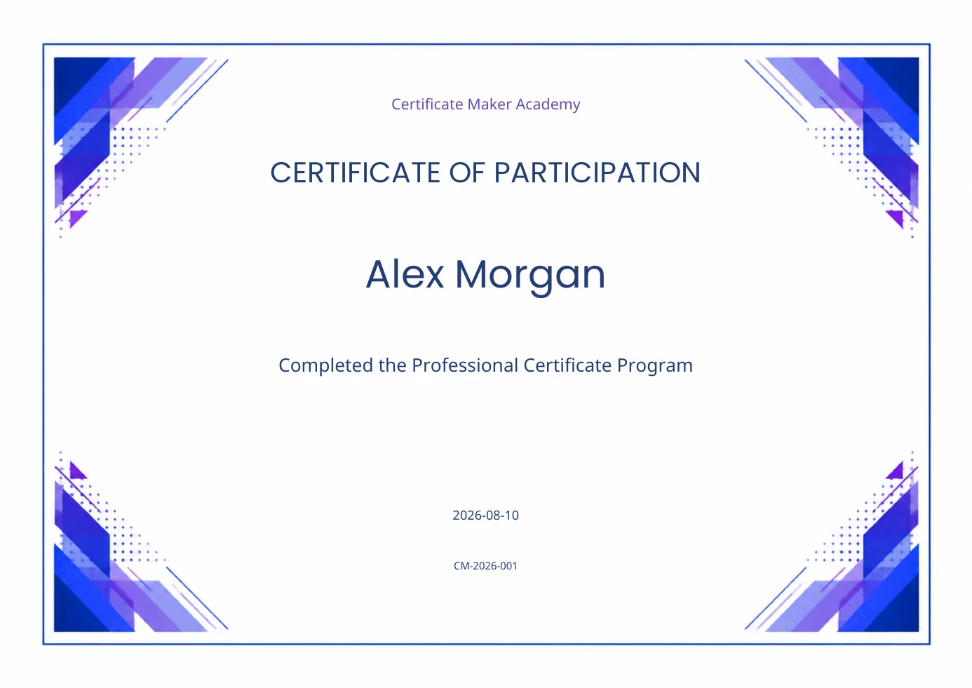 Participation certificate template for events and workshops
