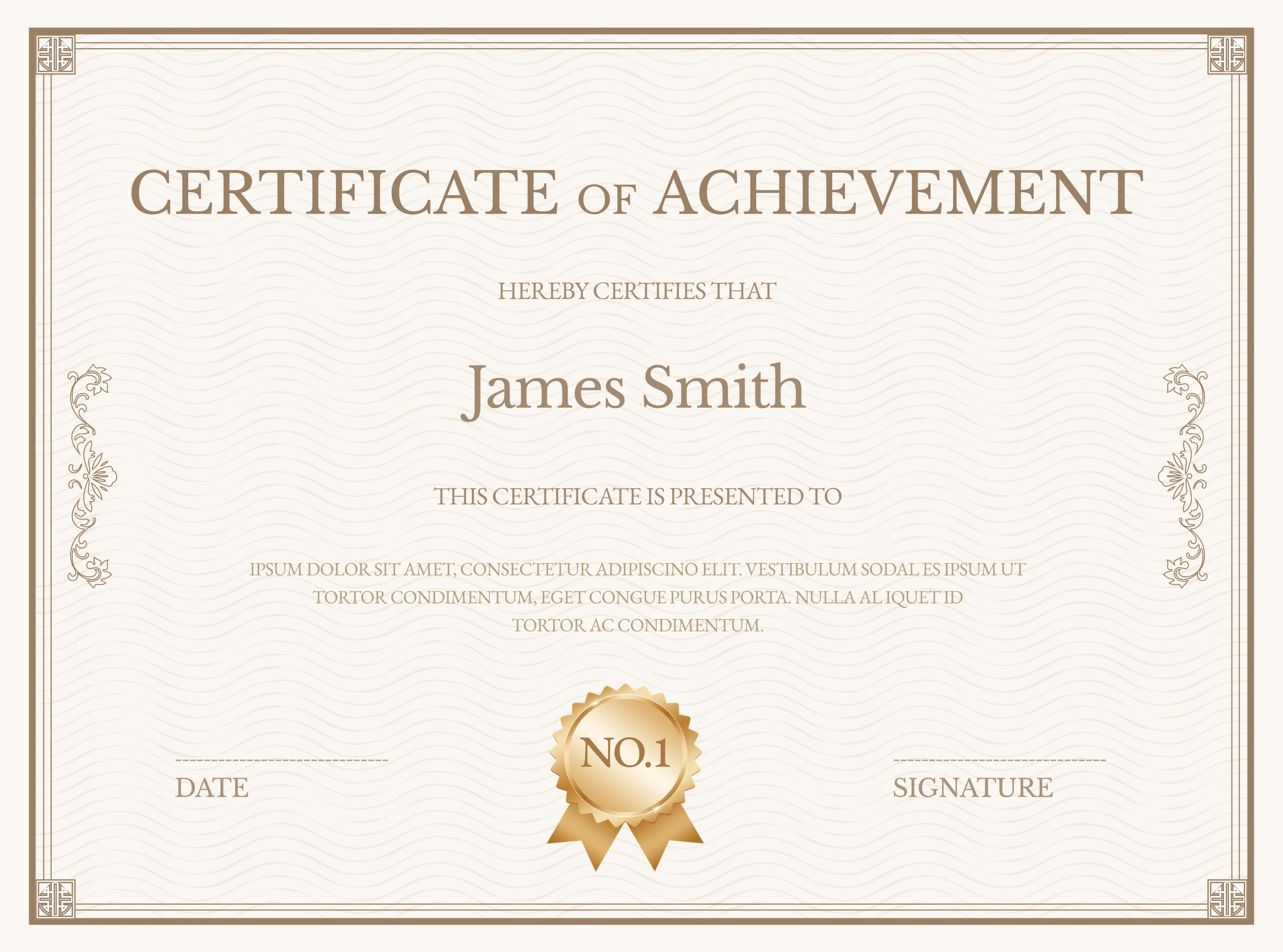 Altın detaylı başarı sertifikası şablonu